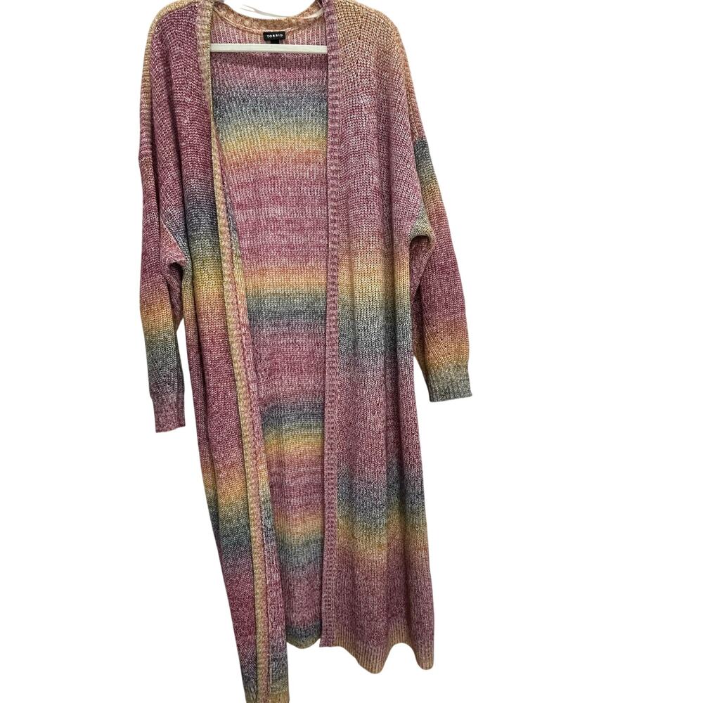 Torrid long cardigan rainbow 3X duster ombré